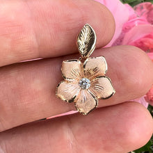 Load image into Gallery viewer, Gold Hawaiian flower pendant with diamond and leaf