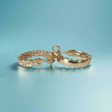 Load image into Gallery viewer, 3mm Old Scalloped Plumeria Hoop Earrings with Post in 14K Gold