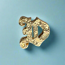Load image into Gallery viewer, Large Scrolled Letter Initial D Pendant in 14K Yellow Gold