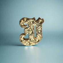 Load image into Gallery viewer, Large Scrolled Letter Initial J Pendant in 14K Yellow Gold
