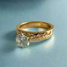 Load image into Gallery viewer, Kaimana Kula Shiny Maile & Hibiscus 4mm Solitaire Flat Ring with Cubic Zirconia in 14K Yellow Gold in size 5 1/8