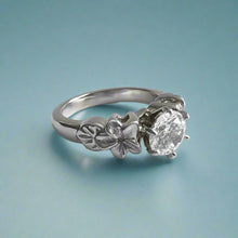 Load image into Gallery viewer, Small Plumeria with Leaves Solitaire Ring with Cubic Zirconia in 14K White Gold in size 7