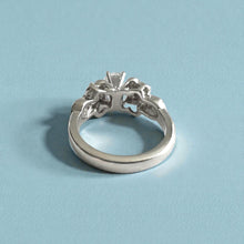 Load image into Gallery viewer, Plumerias with Leaves Solitaire Ring with 1ct Cubic Zirconia in 14K White Gold in size 7