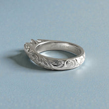 Load image into Gallery viewer, Old English & Hibiscus 4mm French Mount Solitaire Ring with .25ct Diamond in 14K White Gold in size 6