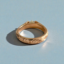 Load image into Gallery viewer, Old English & Hibiscus 4mm French Mount Solitaire Ring with .28ct Diamond in 14K Pink Gold in size 6 5/8