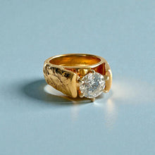 Load image into Gallery viewer, Shiny Maile & Hibiscus 6mm French Mount Solitaire Ring with 1ct Cubic Zirconia in 14K Yellow Gold in size 4 1/4