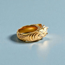 Load image into Gallery viewer, Scalloped Old English & Hibiscus 10mm Tapered French Mount Solitaire Engagement Ring with Princess Cut 1ct Cubic Zirconia & .5ct Diamonds in 14K Yellow Gold in size 7 1/4