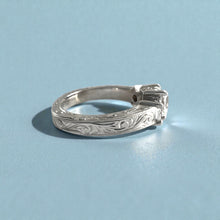 Load image into Gallery viewer, Malama Old English Flat Ring with Princess Cut Cubic Zirconia and Diamonds in 14K White Gold in size 5 1/2