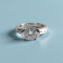 Load image into Gallery viewer, Malama Old English Flat Ring with 6.4mm Cubic Zirconia in 14K White Gold in size 6 1/2