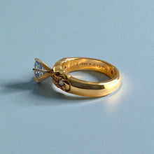 Load image into Gallery viewer, Palau Plumeria Ring with Light Blue Sapphire & Diamonds in 14K Yellow Gold in size 6 1/8