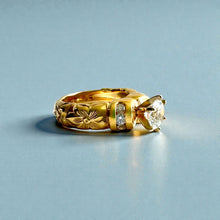 Load image into Gallery viewer, Kaimana Hibiscus Ring with 6.4mm Cubic Zirconia & Diamonds in 14K Yellow Gold in size 6 3/4