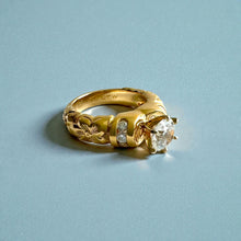 Load image into Gallery viewer, Kaimana Hibiscus Ring with 6.4mm Cubic Zirconia & Diamonds in 14K Yellow Gold in size 6 3/4