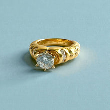 Load image into Gallery viewer, Kaimana Hibiscus Ring with 6.4mm Cubic Zirconia & Diamonds in 14K Yellow Gold in size 6 3/4