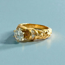 Load image into Gallery viewer, Kaimana Hibiscus Ring with 6.4mm ubic Zirconia & Diamonds in 14K Yellow Gold in size 8