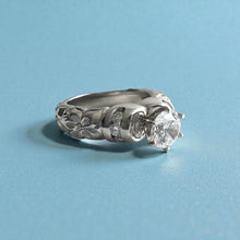 Load image into Gallery viewer, Kaimana Hibiscus Ring with 6.4mm Cubic Zirconia & Diamonds in Platinum in size 7