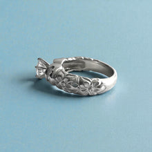 Load image into Gallery viewer, Kaimana Hibiscus Ring with 6.4mm Cubic Zirconia & Diamonds in Platinum in size 7