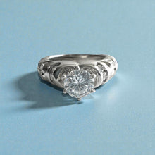 Load image into Gallery viewer, Kaimana Hibiscus Ring with 6.4mm Cubic Zirconia & Diamonds in Platinum in size 7