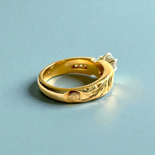 Load image into Gallery viewer, Kaimana Tapered 6mm Old English Ring with 6.4mm Cubic Zirconia & Diamonds in 14K Yellow Gold in size 7 1/8