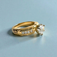 Load image into Gallery viewer, Kaimana Tapered 6mm Long Leaf Maile Ring with 6.4mm Cubic Zirconia & Diamonds in 14K Yellow Gold in size 7