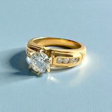 Load image into Gallery viewer, Kaimana Tapered 6mm Long Leaf Maile Ring with 6.4mm Cubic Zirconia & Diamonds in 14K Yellow Gold in size 7