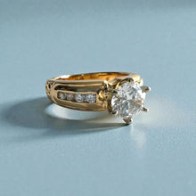 Load image into Gallery viewer, Kaimana Tapered 6mm Plumeria with Leaves Ring with 6.4mm Cubic Zirconia & Diamonds in 14K Yellow Gold in size 6 1/2