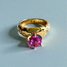 Load image into Gallery viewer, Palau Hibiscus Ring with 1.15ct Pink Sapphire & Diamonds in 14K Yellow Gold in size 5 3/8