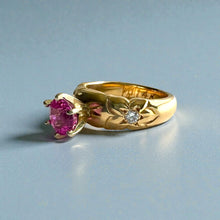 Load image into Gallery viewer, Palau Hibiscus Ring with 1.15ct Pink Sapphire & Diamonds in 14K Yellow Gold in size 5 3/8