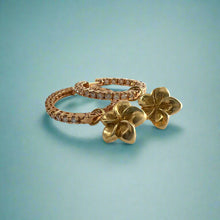 Load image into Gallery viewer, Round Hoop Diamond Earrings with Dangle Flower in 18K Gold