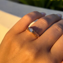 Load image into Gallery viewer, Old English & Hibiscus 4mm French Mount Solitaire Ring with .28ct Diamond in 14K Pink Gold in size 6 5/8