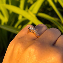 Load image into Gallery viewer, Old English & Hibiscus 4mm French Mount Solitaire Ring with .28ct Diamond in 14K Pink Gold in size 6 5/8