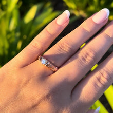 Load image into Gallery viewer, Old English & Hibiscus 4mm French Mount Solitaire Ring with .28ct Diamond in 14K Pink Gold in size 6 5/8