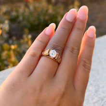 Load image into Gallery viewer, Old English & Hibiscus 6mm Tapered French Mount Solitaire Ring with 1ct Cubic Zirconia in 14K Pink Gold in size 5 3/4