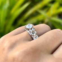 Load image into Gallery viewer, Deep Cut Maile & Plumerias Solitaire Ring with Cubic Zirconia & Diamonds in 14K White Gold in size 7