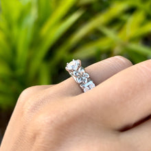 Load image into Gallery viewer, Deep Cut Maile & Plumerias Solitaire Ring with Cubic Zirconia & Diamonds in 14K White Gold in size 7