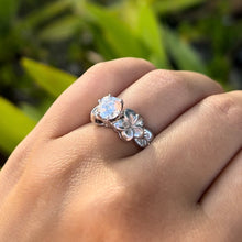 Load image into Gallery viewer, Plumerias with Leaves Solitaire Ring with 1ct Cubic Zirconia in 14K White Gold in size 7