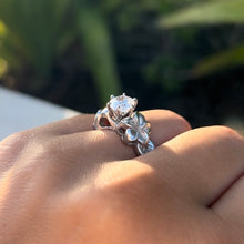 Load image into Gallery viewer, Plumerias with Leaves Solitaire Ring with 1ct Cubic Zirconia in 14K White Gold in size 7