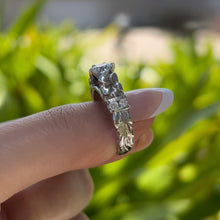 Load image into Gallery viewer, Deep Cut Maile & Plumerias Solitaire Ring with Cubic Zirconia & Diamonds in 14K White Gold in size 7