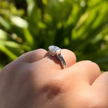 Load image into Gallery viewer, Malama Old English Flat Ring with 6.4mm Cubic Zirconia in 14K White Gold in size 6 1/2