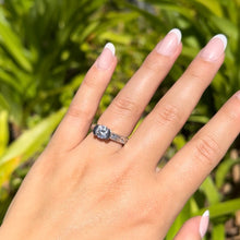 Load image into Gallery viewer, Malama Old English Flat Ring with 6.4mm Cubic Zirconia in 14K White Gold in size 6 1/2