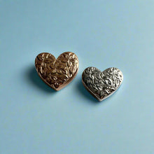Load image into Gallery viewer, Small and Medium Slider Heart Pendant with Hibiscus Flowers in 14K White and Pink Gold