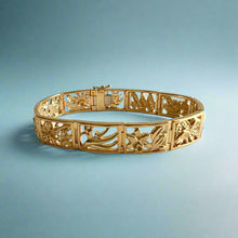 Load image into Gallery viewer, Flowers of Hawaii 12mm Filigree Link Bracelet in 14K Yellow Gold