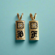 Load image into Gallery viewer, 8mm Hawaiian Initial Pendants B & F with Flower & Diamond in 14K Yellow Gold