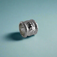 Load image into Gallery viewer, Initial "H" Large Bead Pendant with Long Leaf Maile, Hibiscus & Old English Border in 14K White Gold