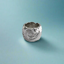 Load image into Gallery viewer, Large Scalloped Bead Pendant w Hibiscus and Old English in 14K White Gold