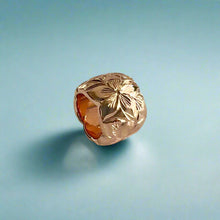 Load image into Gallery viewer, Large Scalloped Bead Pendant w Hibiscus and Plumeria Old English in 14K Pink Gold