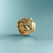 Load image into Gallery viewer, Large Scalloped Bead Pendant w Hibiscus and Shiny Maile in 14K Yellow Gold