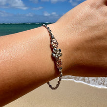 Load image into Gallery viewer, Three Plumeria Hawaiian ID Bracelet in 14K Gold