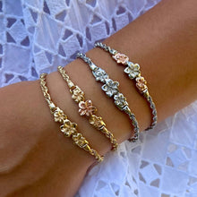 Load image into Gallery viewer, Three Plumeria Hawaiian ID Bracelets in 14K Gold