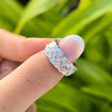 Load image into Gallery viewer, Nihoniho 8mm Ring with Plumerias & Double Row Of Diamonds in 14K White Gold