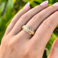 Load image into Gallery viewer, Two-Tone Plumeria with Leaves 8mm Ring in 14K Pink & Yellow Gold